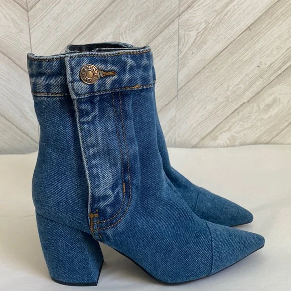 NEW Jeffrey Campbell Finite denim block heel booties 6 - Picture 2 of 14